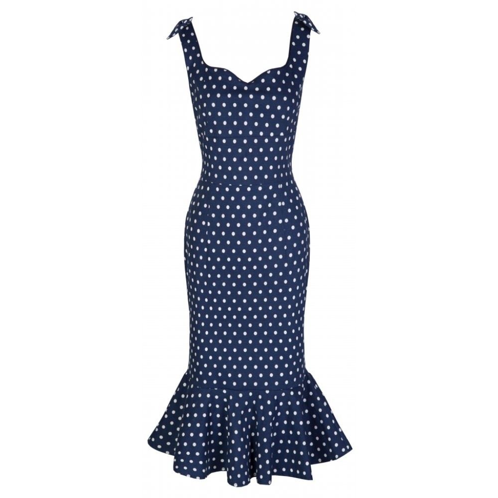 Ariel Navy Polka Dot Trumpet Dress Size 14